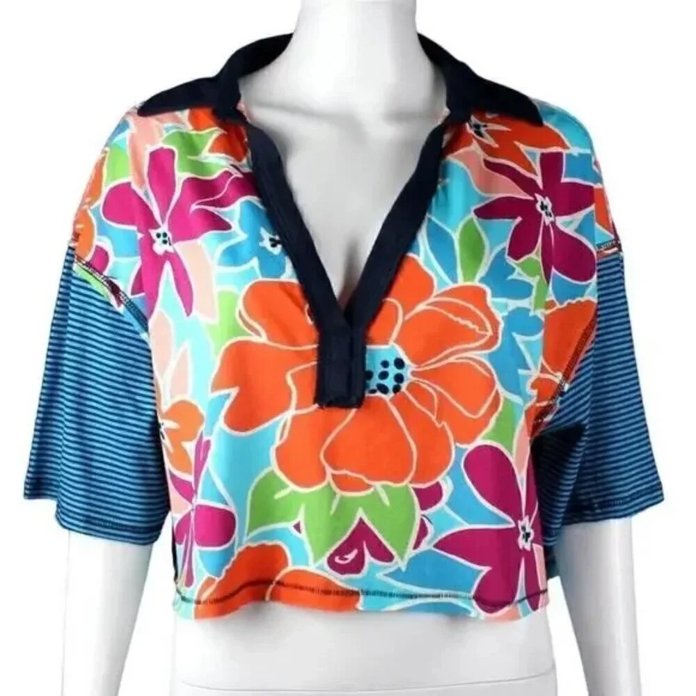 Free People On A Boat Boxy Crop Polo XS Coastal Floral NWT